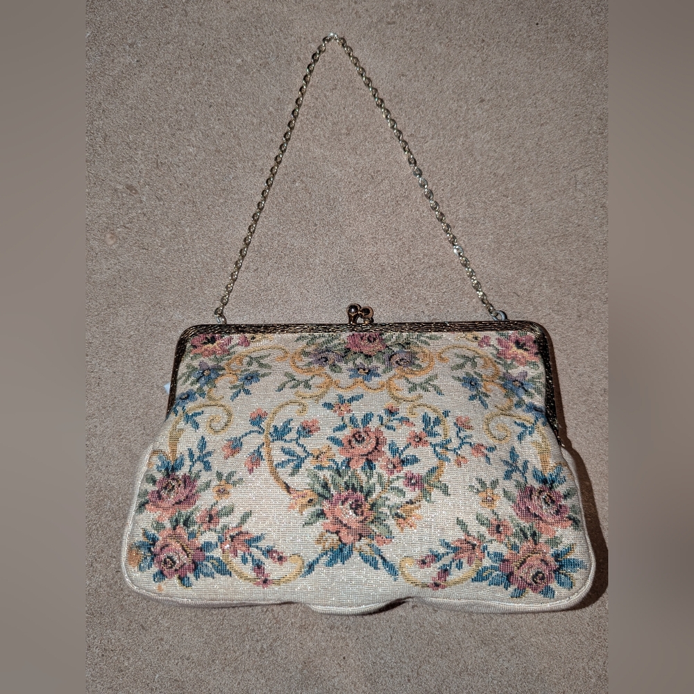 Vintage Tapestry kisslock bag by Delill, made in West Germany
